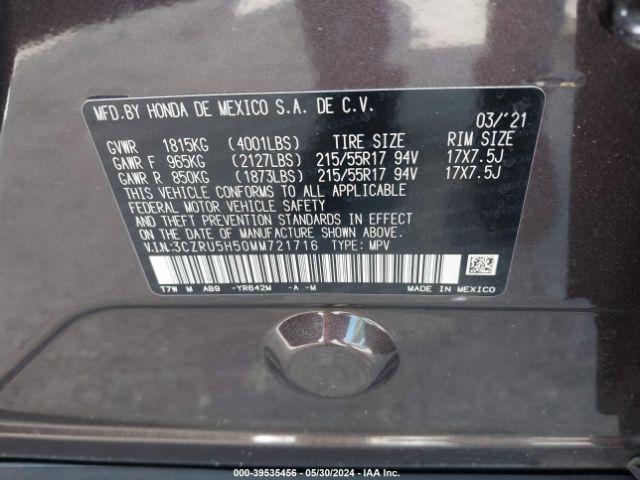 3CZRU5H50MM721716 Honda Hr-v 2wd Ex