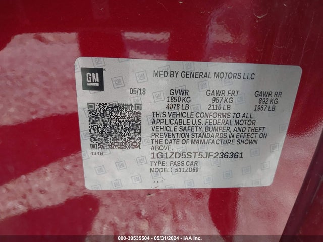 Chevrolet MALIBU LT 2018 1G1ZD5ST5JF236361 Image 9