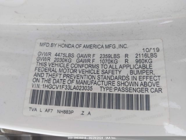 1HGCV1F33LA023035 Honda Accord Sport