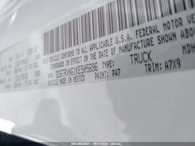 3C6TRVNG1KE505696 RAM Promaster 1500 Low Roof 118 Wb