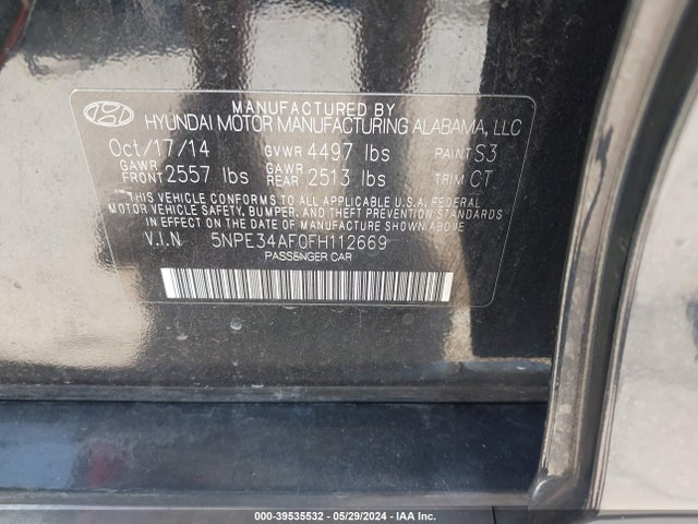 Hyundai Sonata Limited 2015 5NPE34AF0FH112669 Image 9