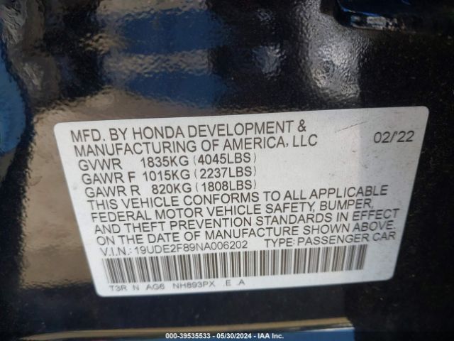 19UDE2F89NA006202 Acura Ilx Premium   A-spec Packages/technology   A-spec Packages