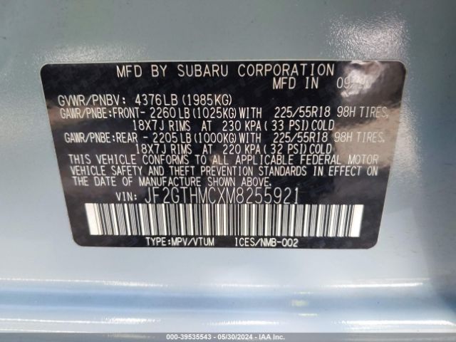 JF2GTHMCXM8255921 Subaru Crosstrek Limited