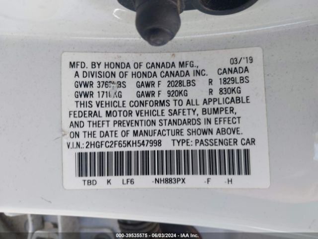 2HGFC2F65KH547998 Honda Civic Lx