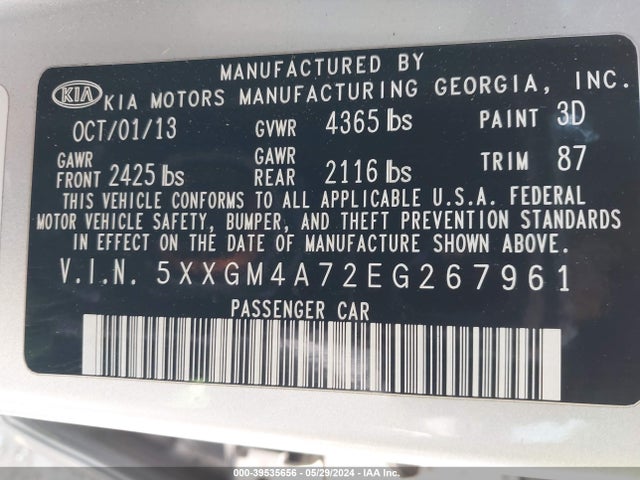 KIA Optima Lx 2014 5XXGM4A72EG267961 Image 9