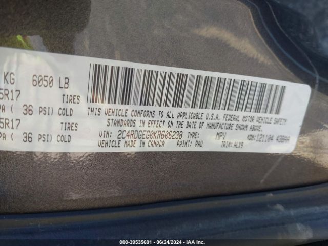 2C4RDGEG0KR606238 Dodge Grand Caravan Gt