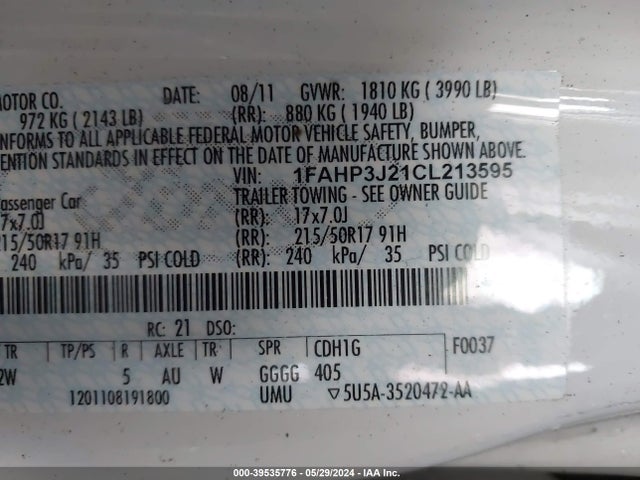 Auction sale of the 2012 Ford Focus Titanium, vin: 1FAHP3J21CL213595, lot number: 39535776