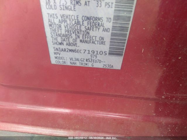 5N1AR2MN6EC719105 Nissan Pathfinder Sl