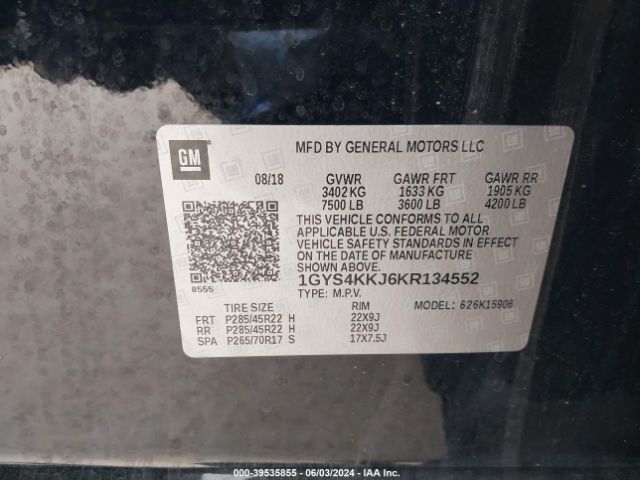 1GYS4KKJ6KR134552 Cadillac Escalade Esv Platinum