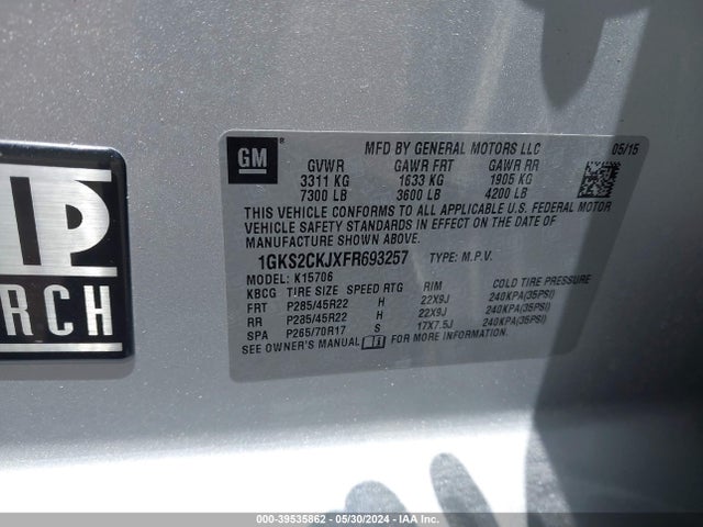 GMC YUKON DENALI 2015 1GKS2CKJXFR693257 Image 9