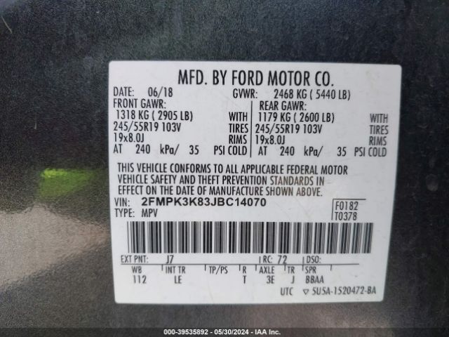 2FMPK3K83JBC14070 Ford Edge Titanium