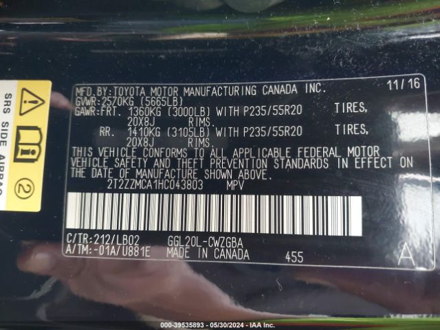 2T2ZZMCA1HC043803 Lexus RX 350