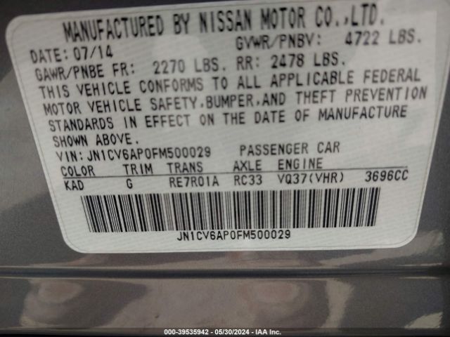 JN1CV6AP0FM500029 Infiniti Q40