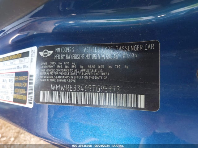 2005 MINI COOPER S WMWRE33465TG95373 Photo 8