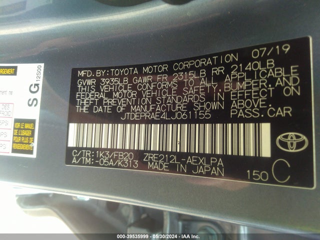Toyota COROLLA LE 2020 JTDEPRAE4LJ061155 Image 9