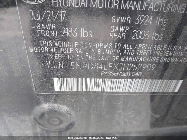 Hyundai ELANTRA SEL 2018 5NPD84LFXJH252909 Image 9