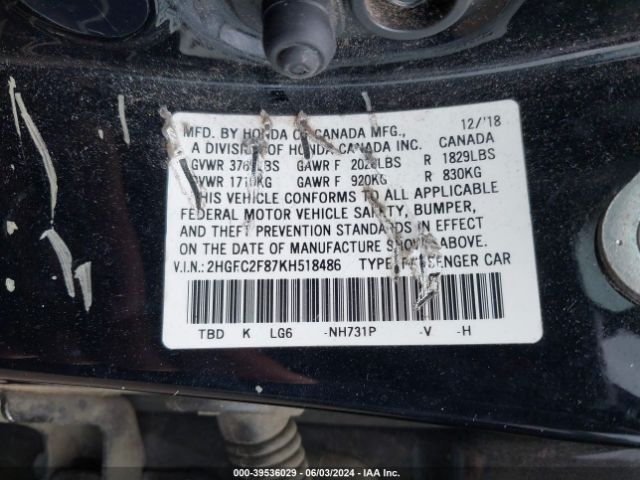 2HGFC2F87KH518486 Honda Civic Sport
