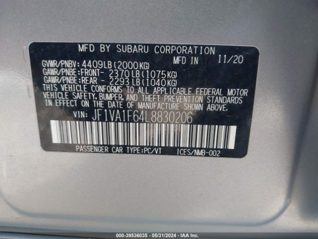 JF1VA1F64L8830206 Subaru Wrx Premium