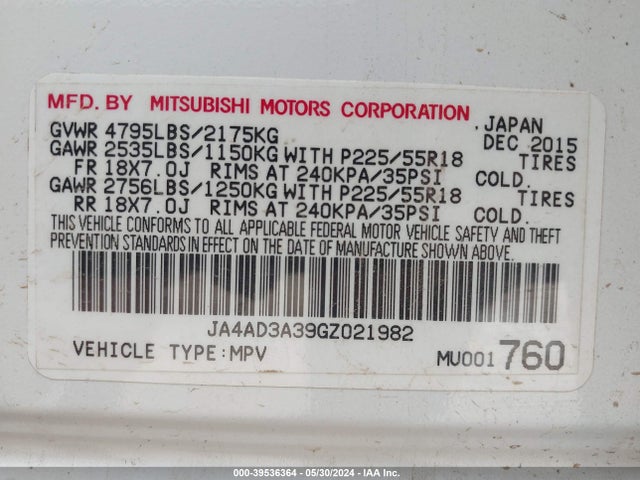 Mitsubishi Outlander Se 2016 JA4AD3A39GZ021982 Image 9