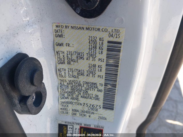 Nissan Frontier S/sv-i4 2015 1N6BD0CT5FN752675 Image 9