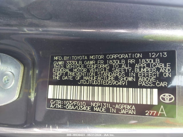 Toyota Yaris 2014 JTDJTUD31ED590491 Image 9