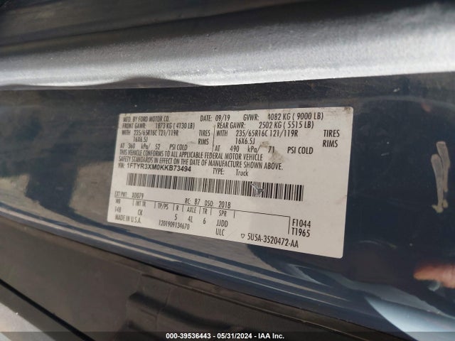 39536443 :رقم المزاد ، 1FTYR3XM0KKB73494 vin ، 2019 Ford Transit-250 مزاد بيع