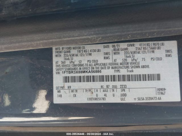 1FTBR3X88MKA56886 Ford Transit-250 Cargo Van