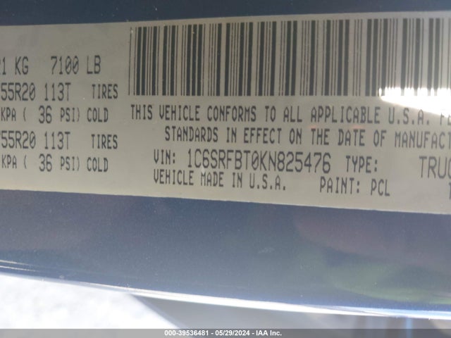 1C6SRFBT0KN825476 RAM 1500