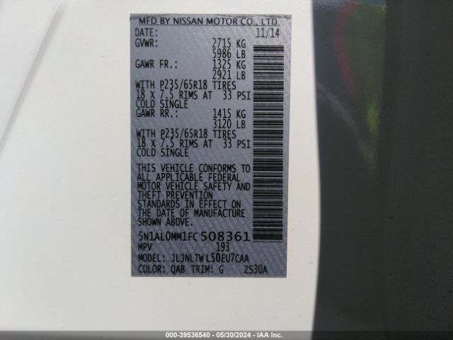 5N1AL0MM1FC508361 Infiniti QX60