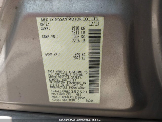 Nissan Altima 2.5 S 2014 1N4AL3AP6EC197521 Image 9