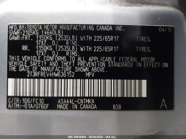 Toyota Rav4 Xle 2017 2T3RFREV4HW636152 Image 9