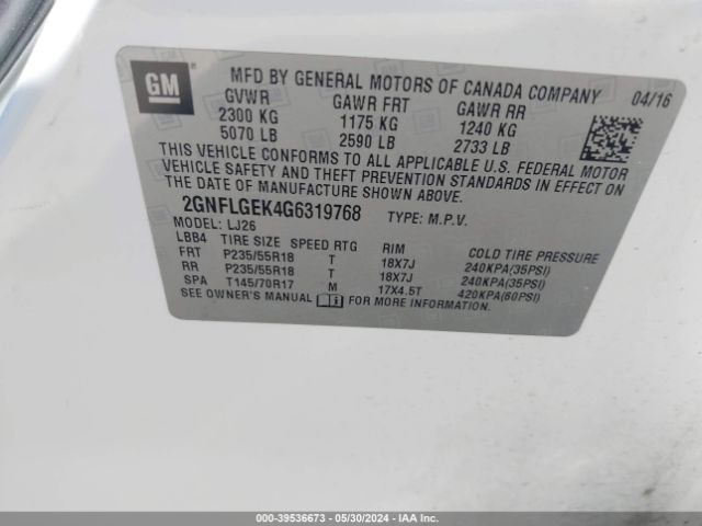 2GNFLGEK4G6319768 Chevrolet Equinox Ltz