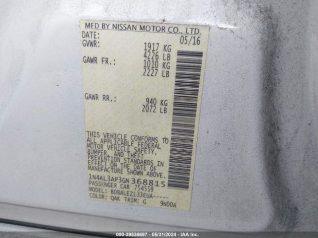 1N4AL3AP3GN368815 Nissan Altima 2.5/2.5 S/2.5 Sl/2.5 Sr/2.5 Sv