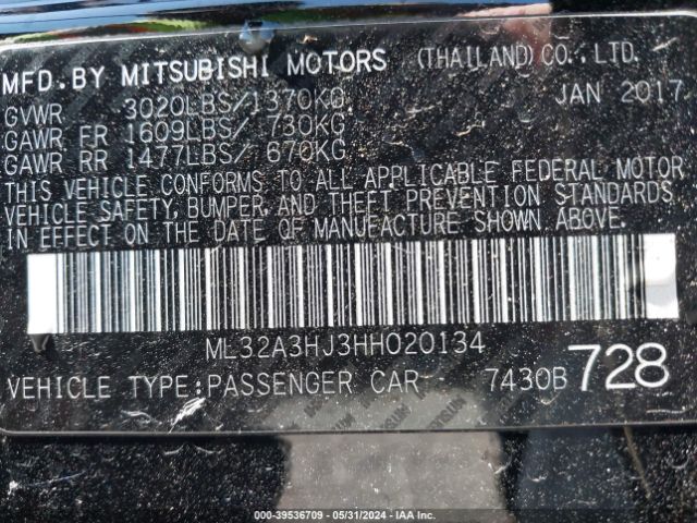 ML32A3HJ3HH020134 Mitsubishi MIRAGE ES