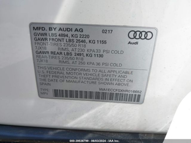 WA1ECCFSXHR016652 Audi Q3 2.0t Premium