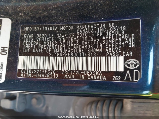 Toyota COROLLA SE 2018 2T1BURHE6JC114643 Image 9