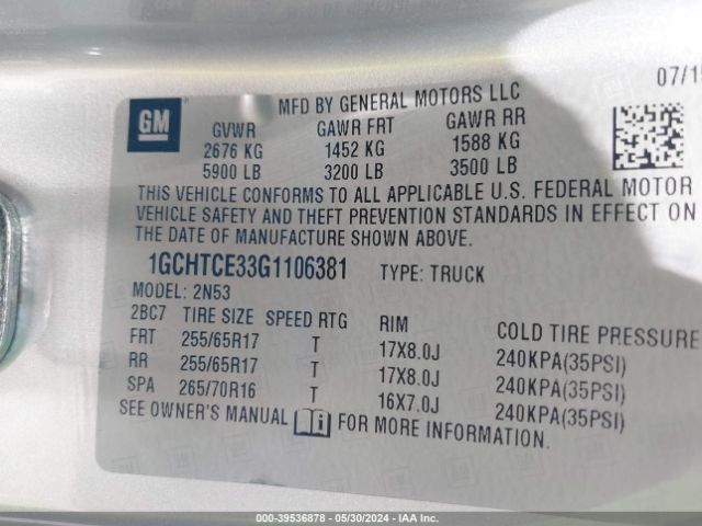1GCHTCE33G1106381 Chevrolet Colorado Lt