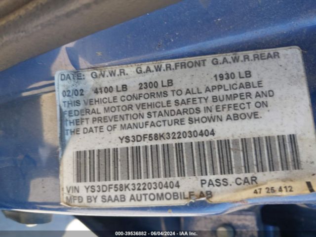 2002 SAAB 9-3 YS3DF58K322030404 Photo 8