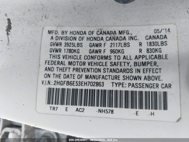 2HGFB6E53EH702863 Honda CIVIC SI