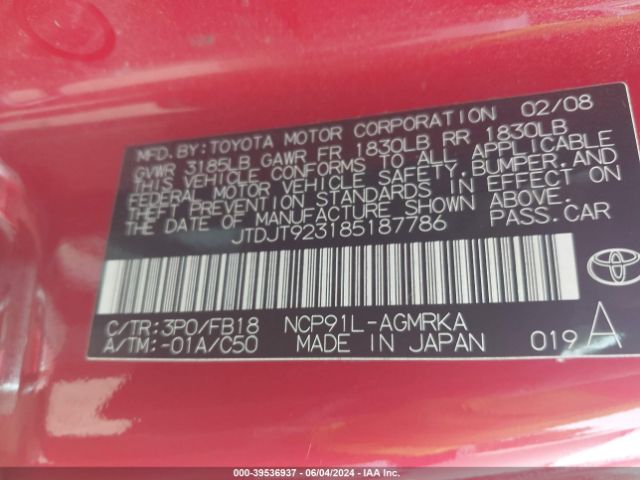 2008 TOYOTA YARIS JTDJT923185187786 Photo 8