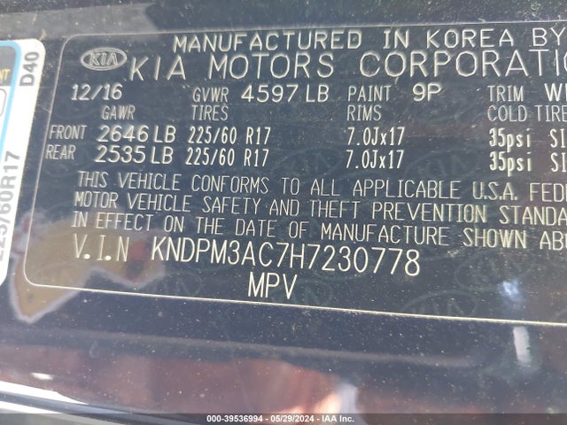 KIA Sportage Lx 2017 KNDPM3AC7H7230778 Image 9