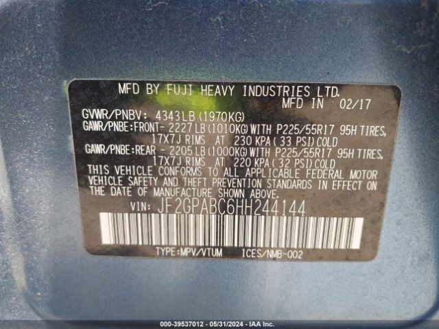 JF2GPABC6HH244144 Subaru Crosstrek 2.0i Premium