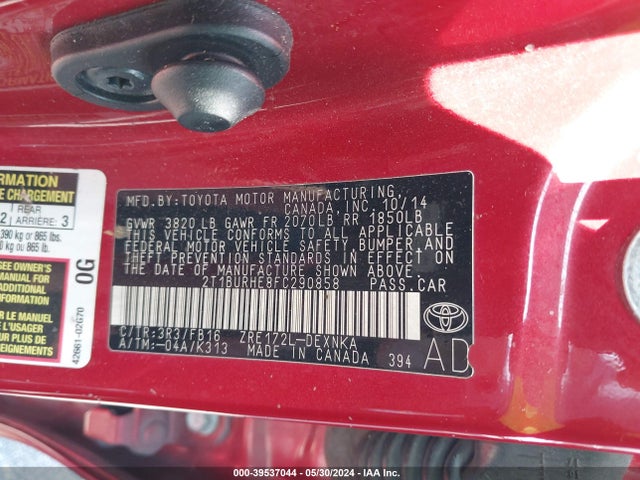 Toyota COROLLA LE 2015 2T1BURHE8FC290858 Image 9