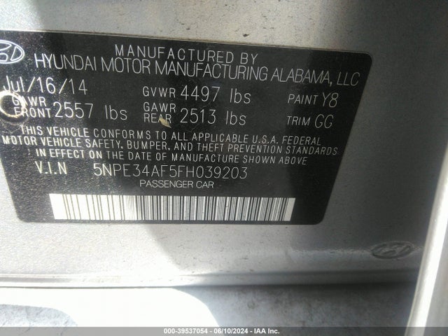 Hyundai Sonata Limited 2015 5NPE34AF5FH039203 Image 9