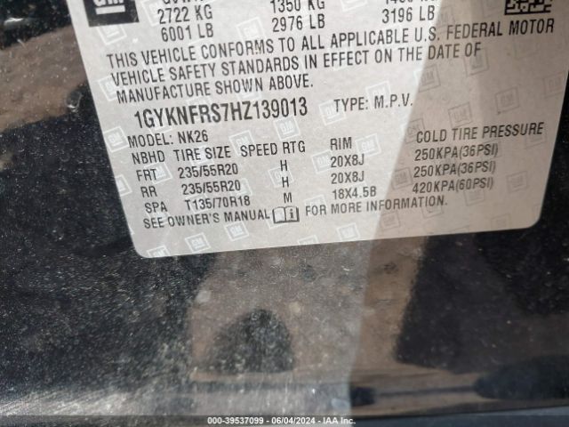 1GYKNFRS7HZ139013 Cadillac Xt5 Platinum