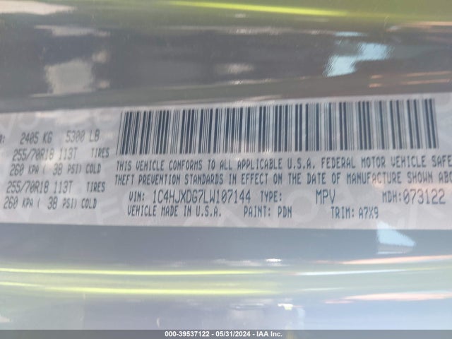 1C4HJXDG7LW107144 Jeep Wrangler Unlimited Sport Altitude 4x4