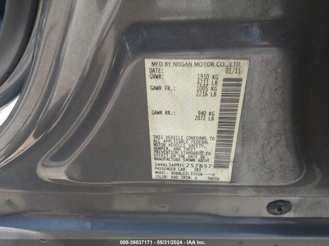 Nissan Altima 2.5 Sv 2015 1N4AL3AP9FC257857 Image 9