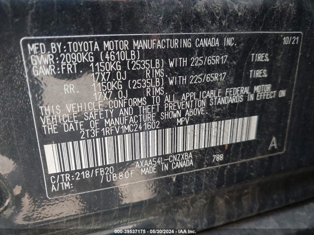 Toyota RAV4 LE 2021 2T3F1RFV1MC241602 Image 9