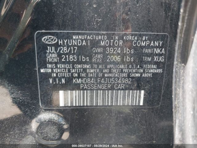 KMHD84LF4JU534982 Hyundai ELANTRA SEL