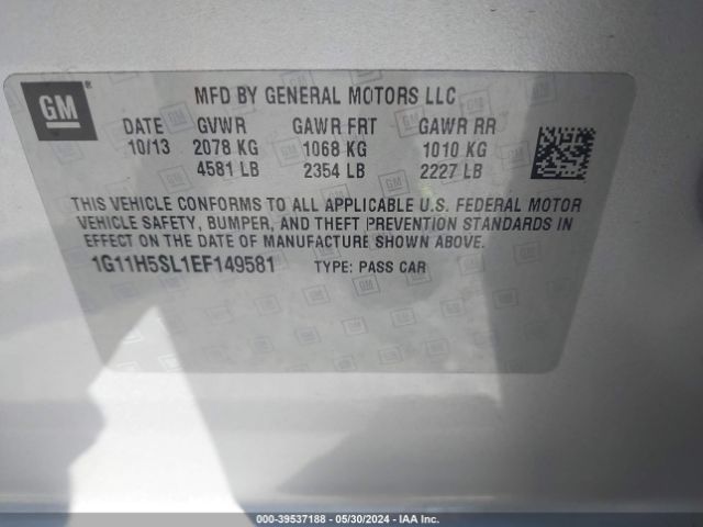 1G11H5SL1EF149581 Chevrolet Malibu 1lz